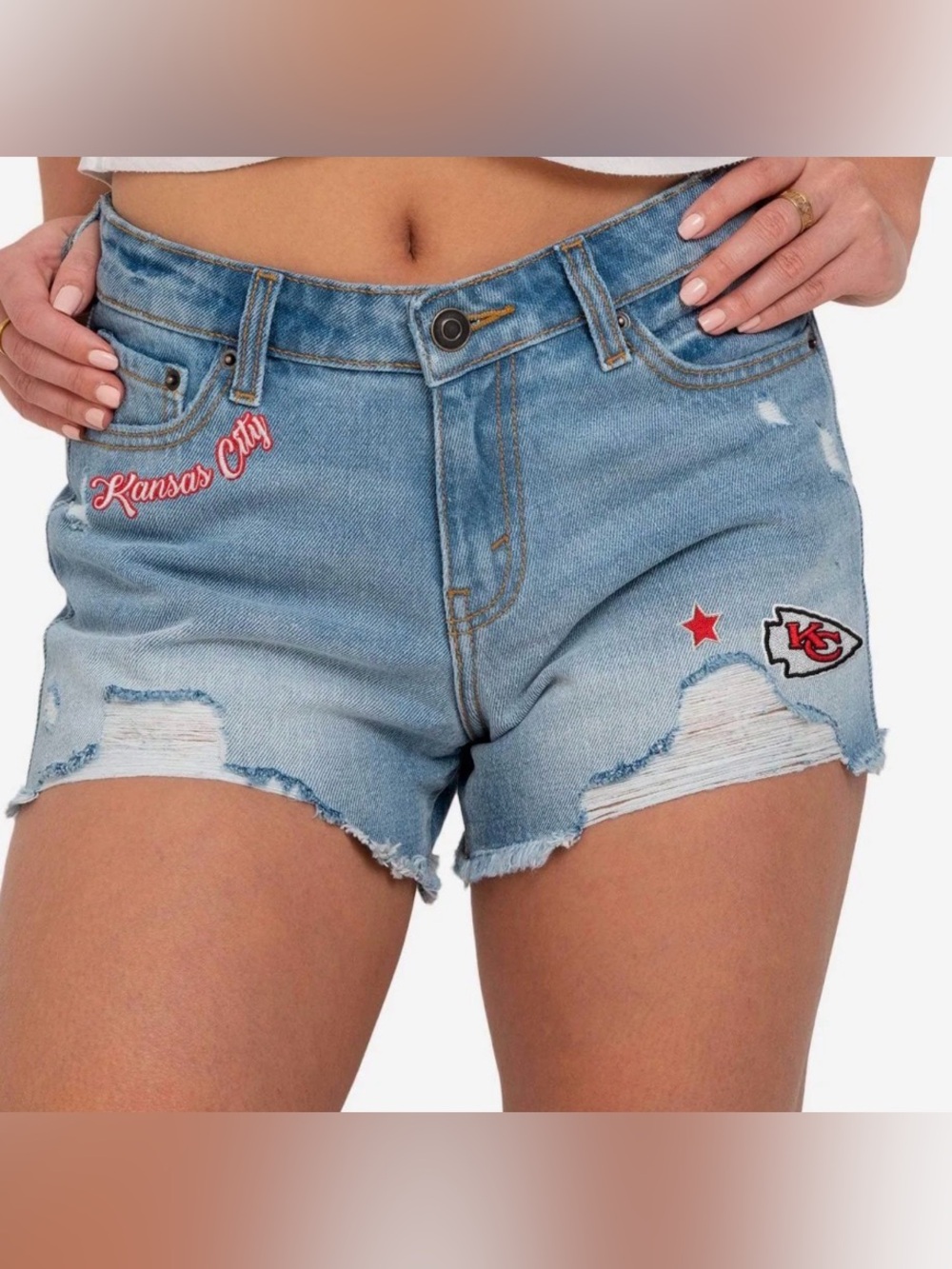 Light Blue Kansas City Embroidered Denim Shorts
